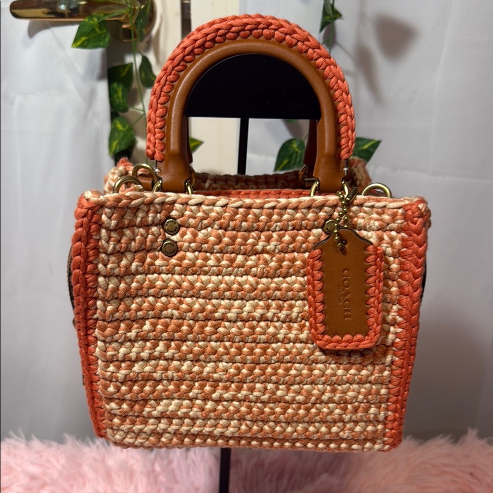 NWOT Coach Woven Tan and Orange Rogue Handbag